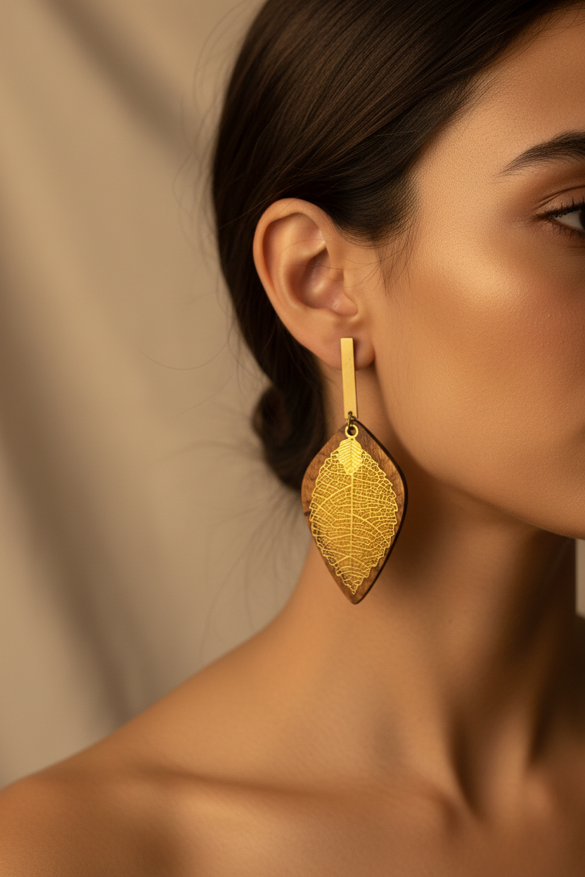 Boucles d'Oreilles Nervure Dorée portées