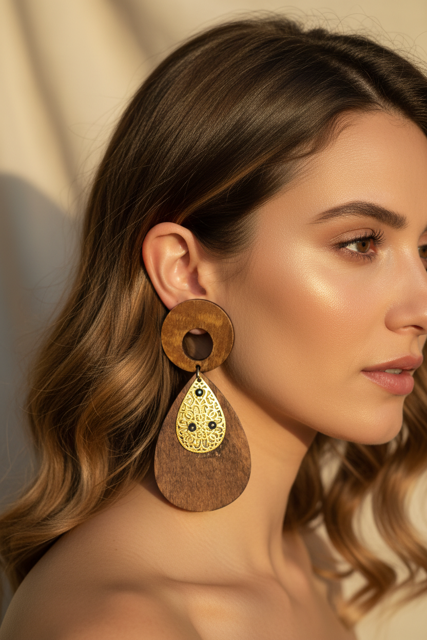 Boucles d'Oreilles Acacia Dentelle Dorée