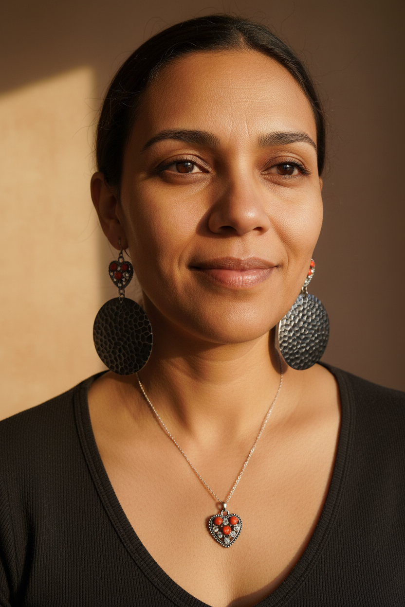 Parure Cœur Corail - Collier & Boucles d'Oreilles