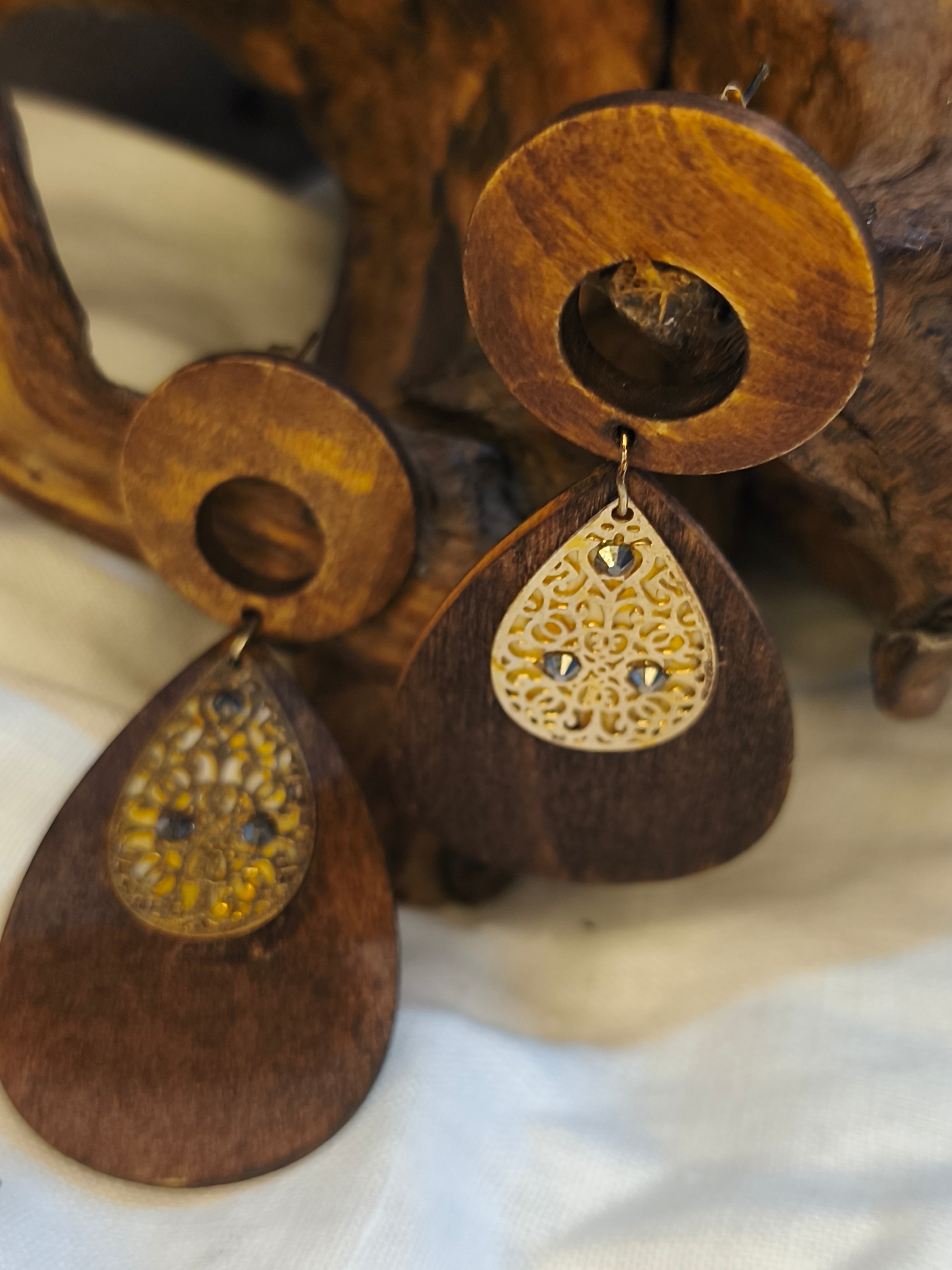 Boucles d'Oreilles Acacia Dentelle Dorée