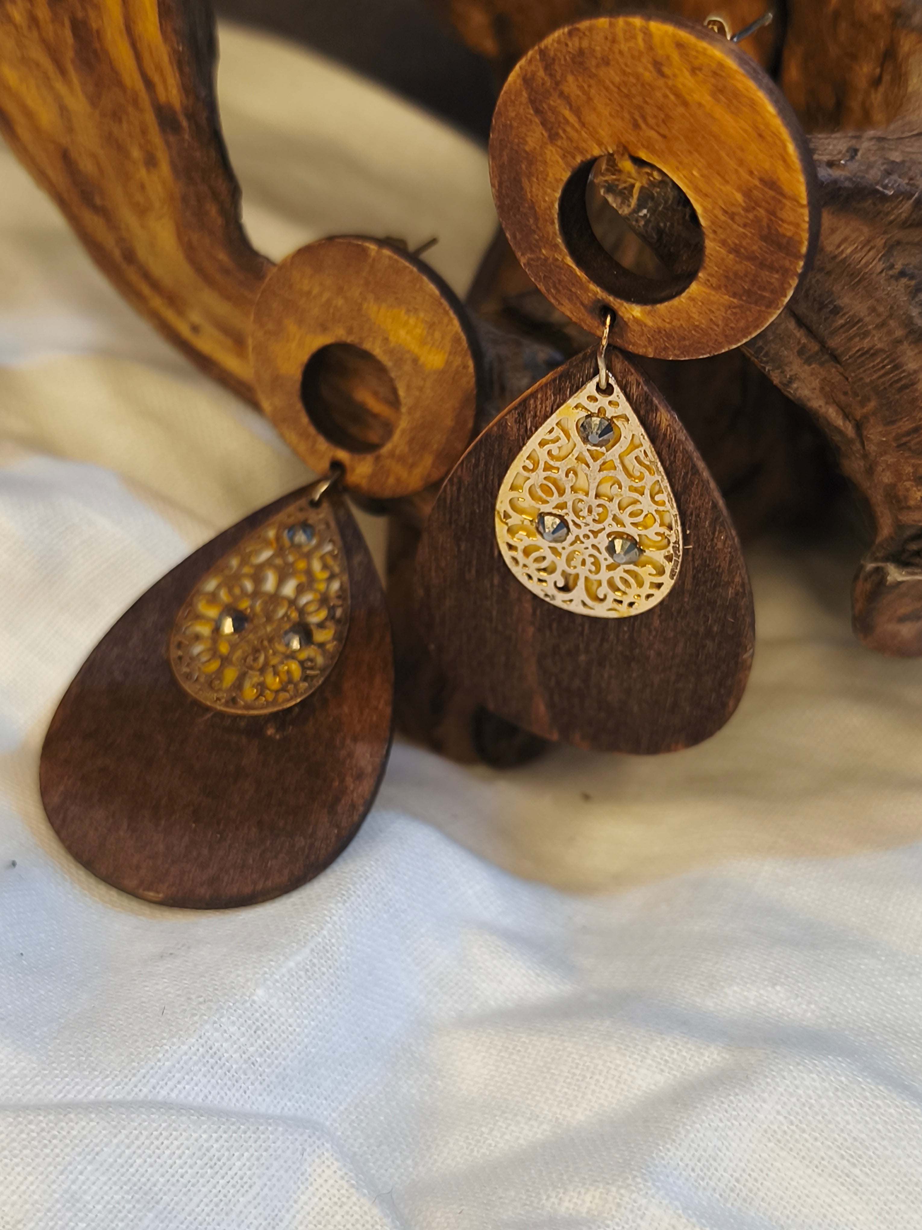 Boucles d'Oreilles Acacia Dentelle Dorée