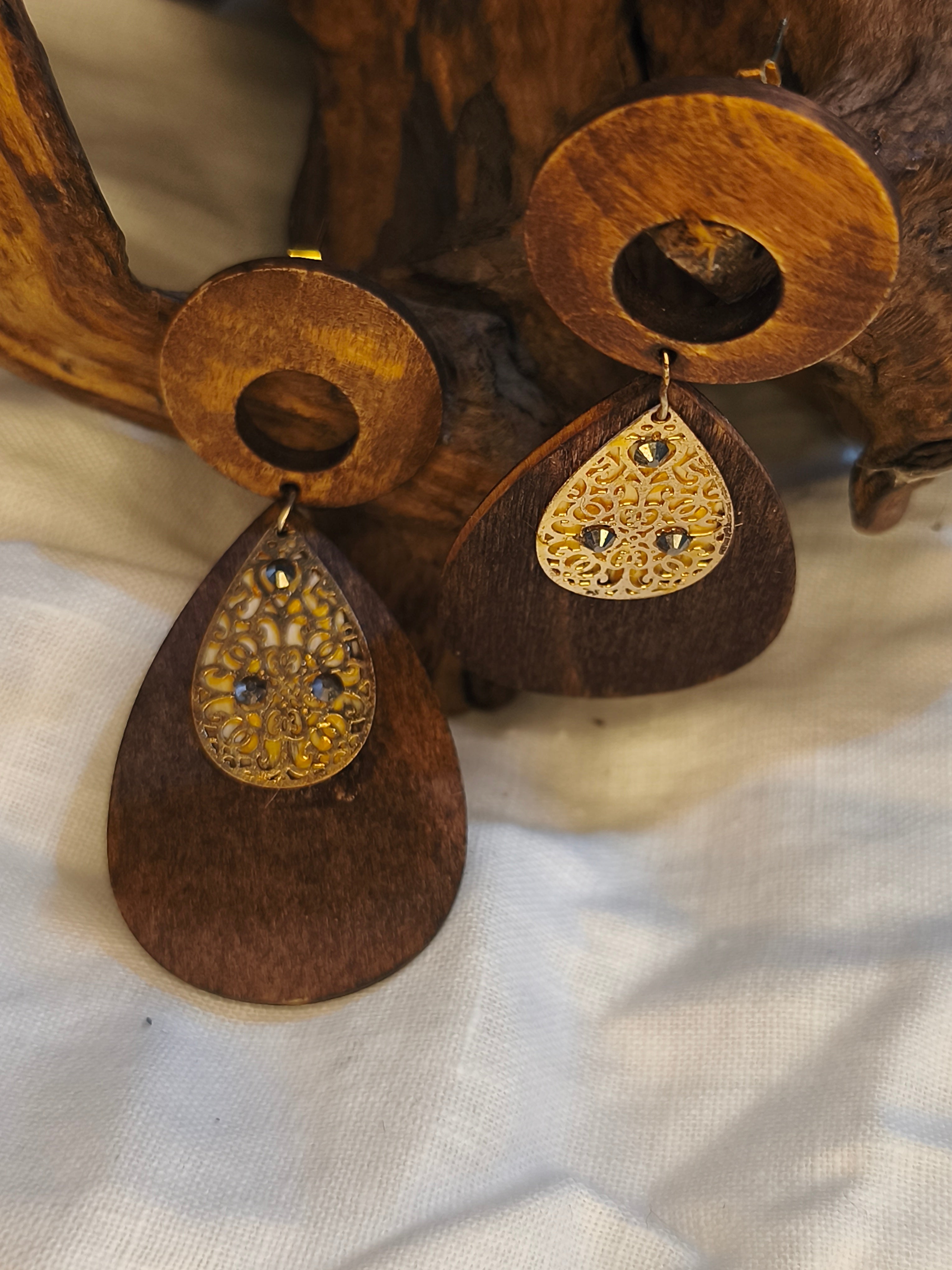 Boucles d'Oreilles Acacia Dentelle Dorée